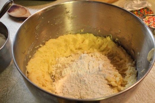 Adding in the dry ingredients.