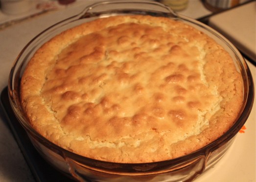 Baked when golden brown and springs back when touched.