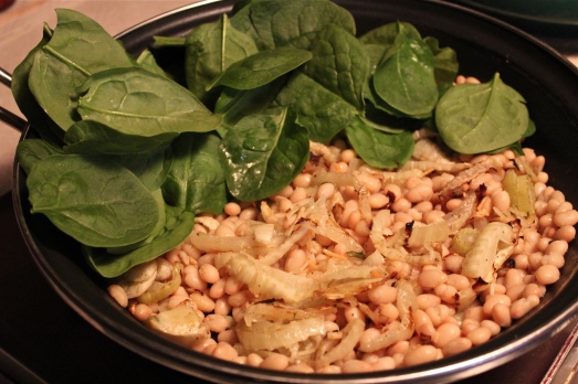Sauté beans then add fennel and spinach.